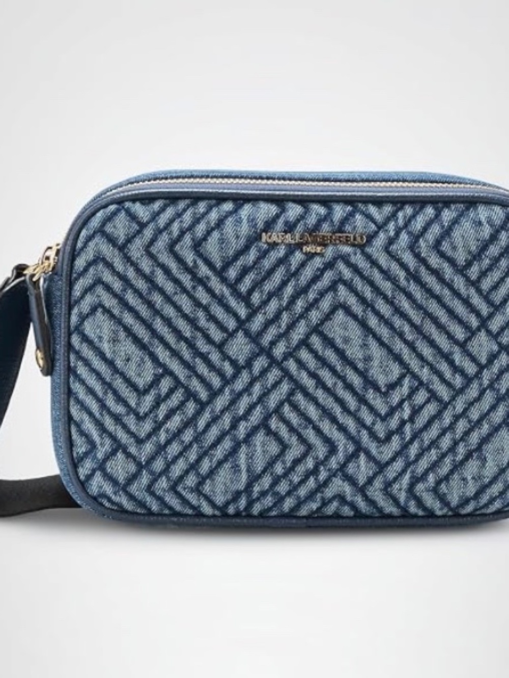 NWT Karl Lagerfeld Paris Quilted Denim Maybelle Camera Crossbody Bag